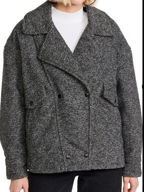 Z Supply Oversized Herringbone Pea Coat - Black & Gray